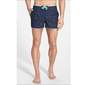 Original Penguin Munsingwear 4" Swim Shorts Trunks, 33, Blue Mini Print Tropical